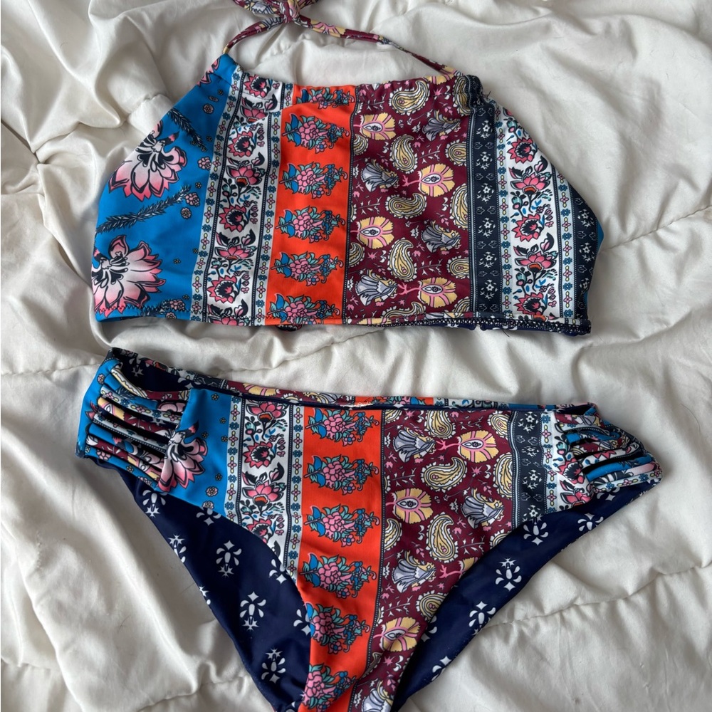 Amazon Women's Multicolor Boho Print Bikini - Blue, Red, Burgundy